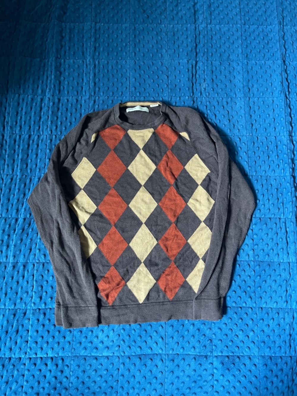 Perry Ellis Charcoal Argyle Crewneck with Rust & Cream Diamonds